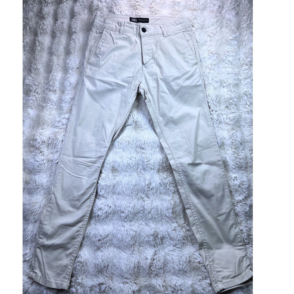 Zara Man Slim Fit Chino Pants Light Beige Stone Size 31 Mens Trousers. A33